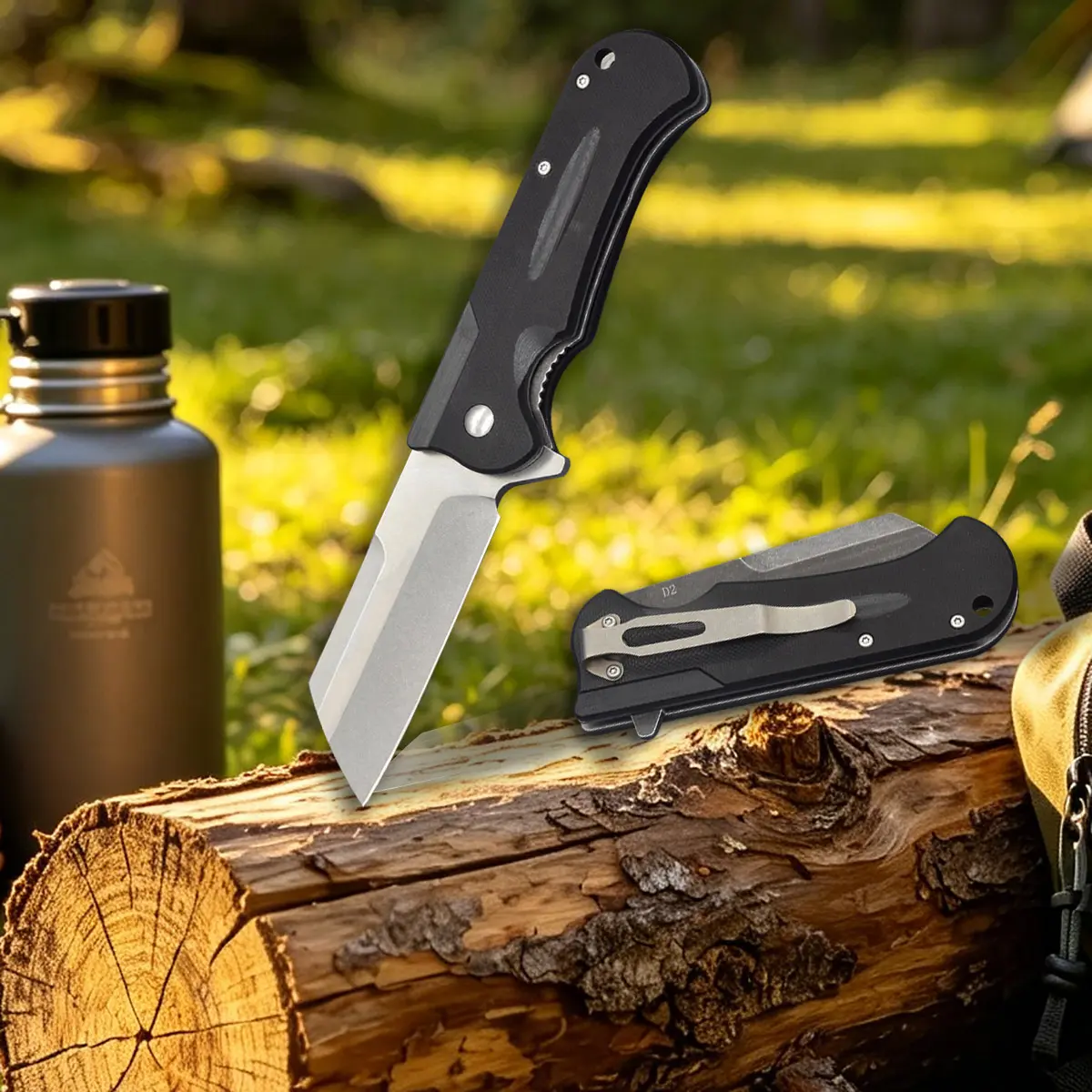 Unisex D2 Steel Blade Pocket Knife - Compact Folding, Retractable Handle, 19.7cm Lightweight Multi-Purpose EDC Pocket Knives for Camping & Hiking