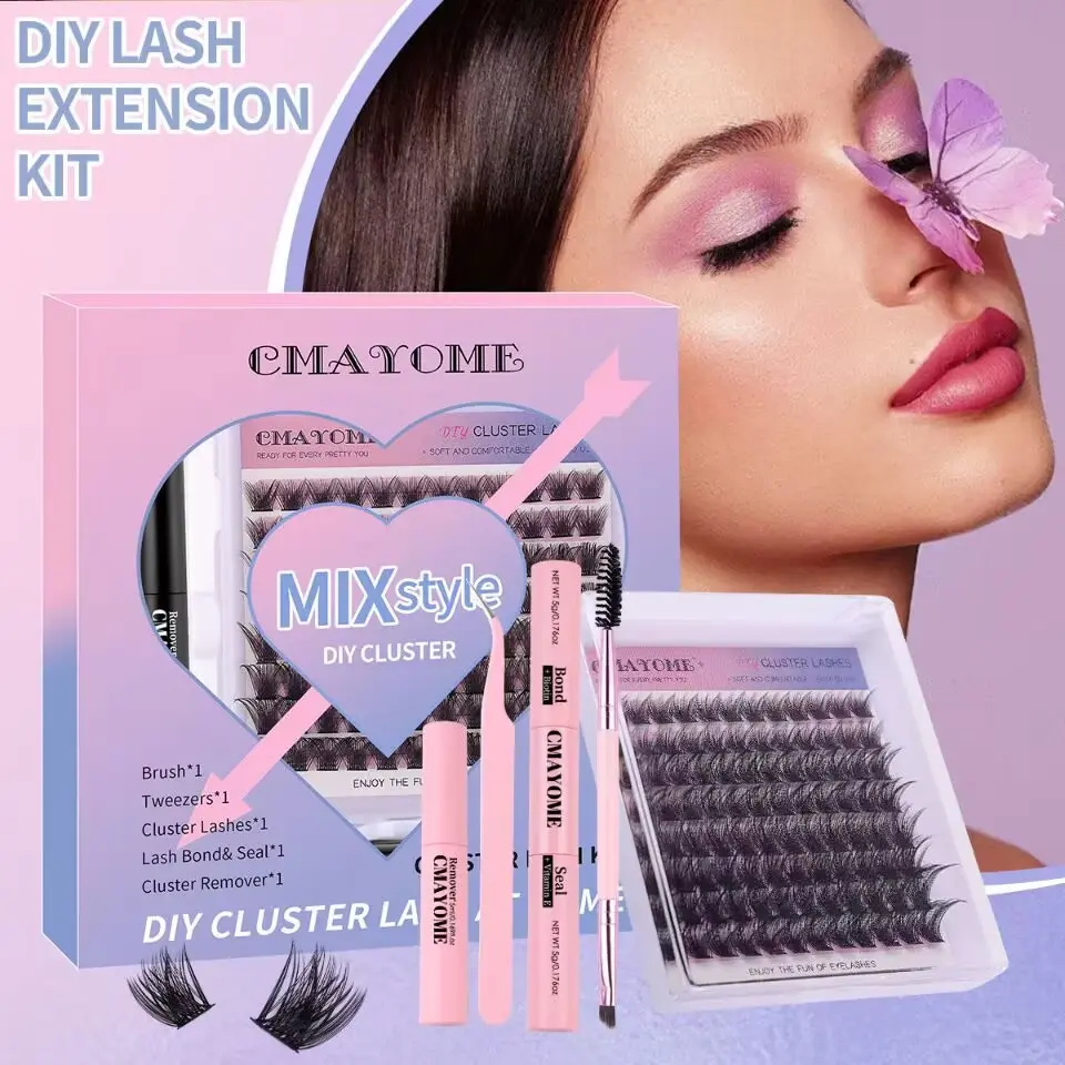 DIY Eyelash Clusters Individual Lash Kit for Beginners - D Curl, Super Thin Band, Bond, Seal, Remover, 18 Months Warranty, Home Beauty Tool for Adults, Eyelash Extensions Set, Makeup, Single Item, Solid, Single Box