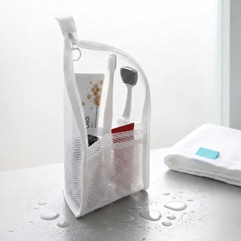 Recycled Mesh Zip Fastener Toiletry Pouch - Multi-Pocket Cosmetic Organiser for Bathroom Counter, Vacation Travel (Luggage & Travel Bag Organizer)