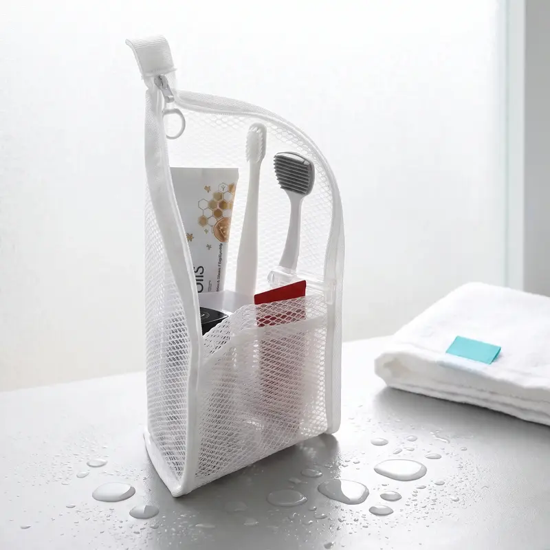 Recycled Mesh Zip Fastener Toiletry Pouch - Multi-Pocket Cosmetic Organiser for Bathroom Counter, Vacation Travel (Luggage & Travel Bag Organizer)