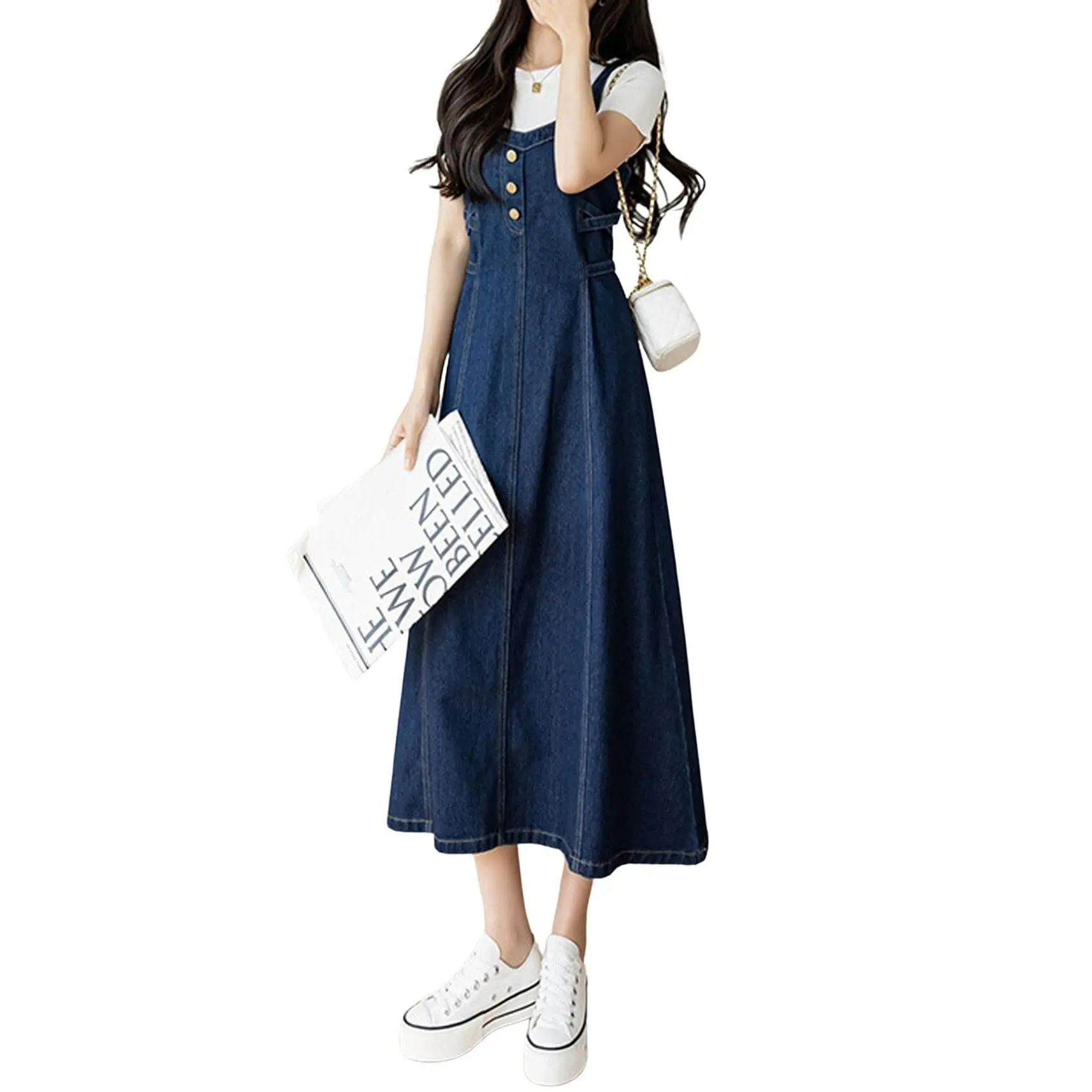 CHARTOU Women's Summer Strap Long Dress Elegant Strap Back Smoked A-line Long Dress Cowboy Dress