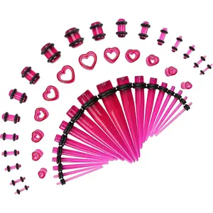 48 count , Silicone Ear Stretching Kit: Lightweight Tapers, Heart Tunnels & Plugs for Starter Expanders |  Jewelry Earring Gauges Gauging Set for Men, Women (Size: 14G-0000G, Purple)
