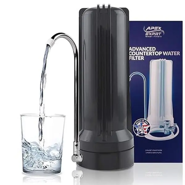 APEX EXPRT MR-1010 Countertop Filter for Faucets - 5 Micron Carbon, Easy Installation, Reduces Taste, Odor & 99% Chlorine, Black Color