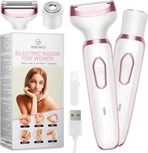 Portable Rechargeable Hair Removal Kit for Women - 2 in 1 Electric Razor for Face, Body, Leg, Bikini, Underarm & Arm - Brush Shaver Trimmer