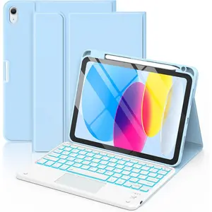 for iPad 11th/10th Generation Case with Keyboard, 7 Colors Backlit  Detachable with Multi-Touch Trackpad & Pencil Holder for iPad 11 inch A16 2025/10th Gen 10.9 Inch 2022(Light Blue)