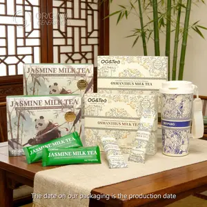 BOGO Jasmine/Osmanthus Milk Tea With Forest Thermos 2 Cartons220g×2,(22g×10packs)×2, With Summer Jasmine Milk Powder From New Zealand Green Tea Powder