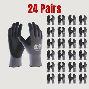 24 Pairs Maxi Flex PIP 34-874 Safety Gloves | Guantes Para Trabajo - Maxi Flex Gloves For Men Nitrile Micro Foam Grip Palm Comfortable Fit Construction Gear