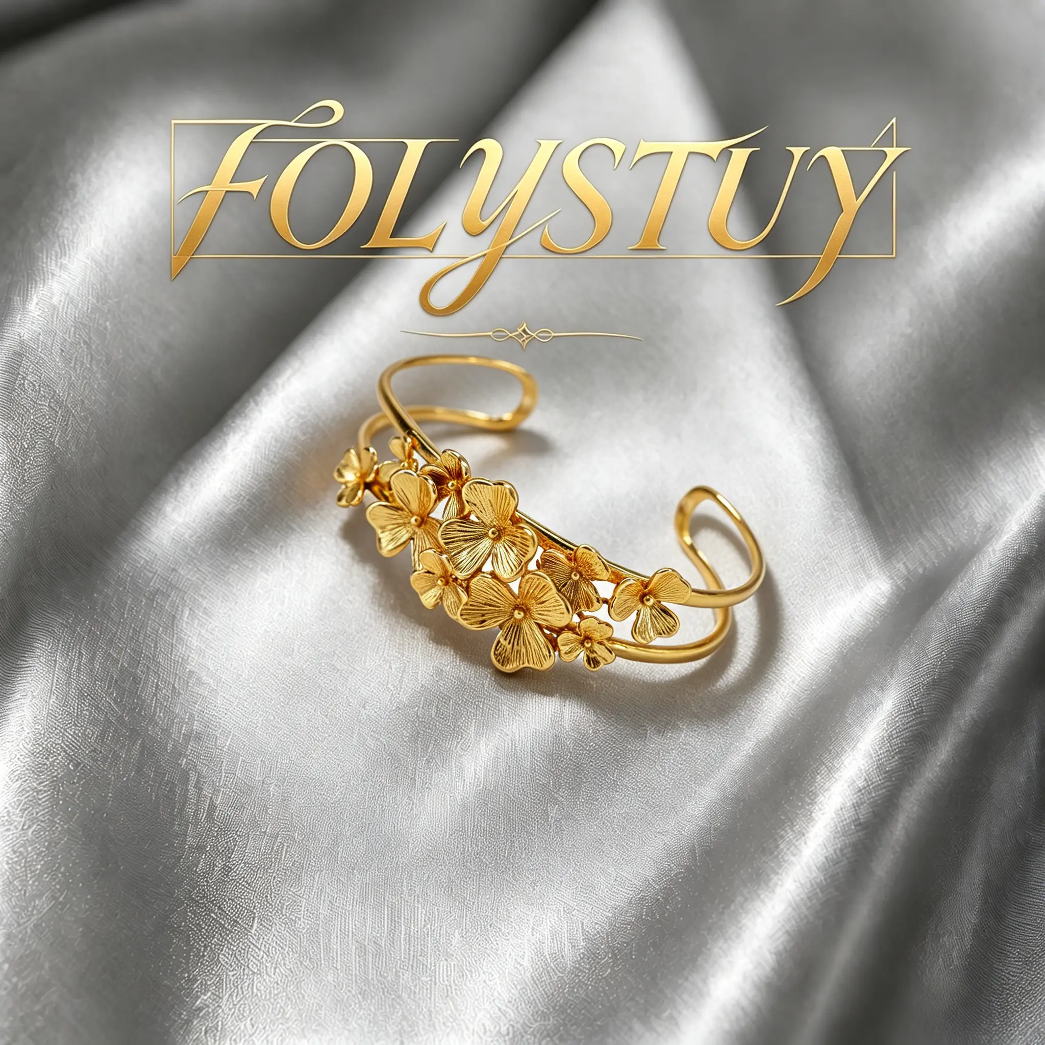 [FOLYSTUY(YNT04)]Clover Floral Open Cuff Gold Tone Bangle Elegant Stackable Wrist Bracelet Fashion Jewelry Gift for Women Daily Matching