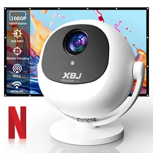 XBJ Portable Projector 360° Projection 2.4/5G WiFi 360° HDDual Band Wireless 6+ BT6.0 LED 200 Inch Screen Built-in Speaker 1080P Full HD Auto Keystone Electric Focus for HomeCinema Outdoor Use Great Gift