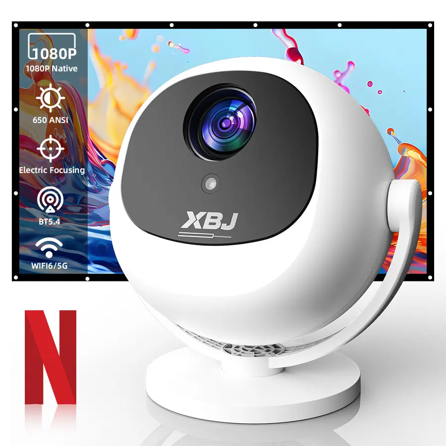 XBJ Smart Projector, 1080P Full HD LCD, 360° Projection, 2.4/5G Dual Band WiFi, 6+ BT6.0, 200in Screen, Auto Keystone, Electric Focus, Built-in Speaker, Remote Control, Abs-Infused, for Home Cinema, Outdoor Activities (Ideal for Father's Day, Birthdays)