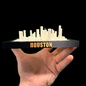 Houston Cityscape 3D Printed Miniature - Glow-in-the-Dark Skyline | Silk Black Frame | Texas City Decor