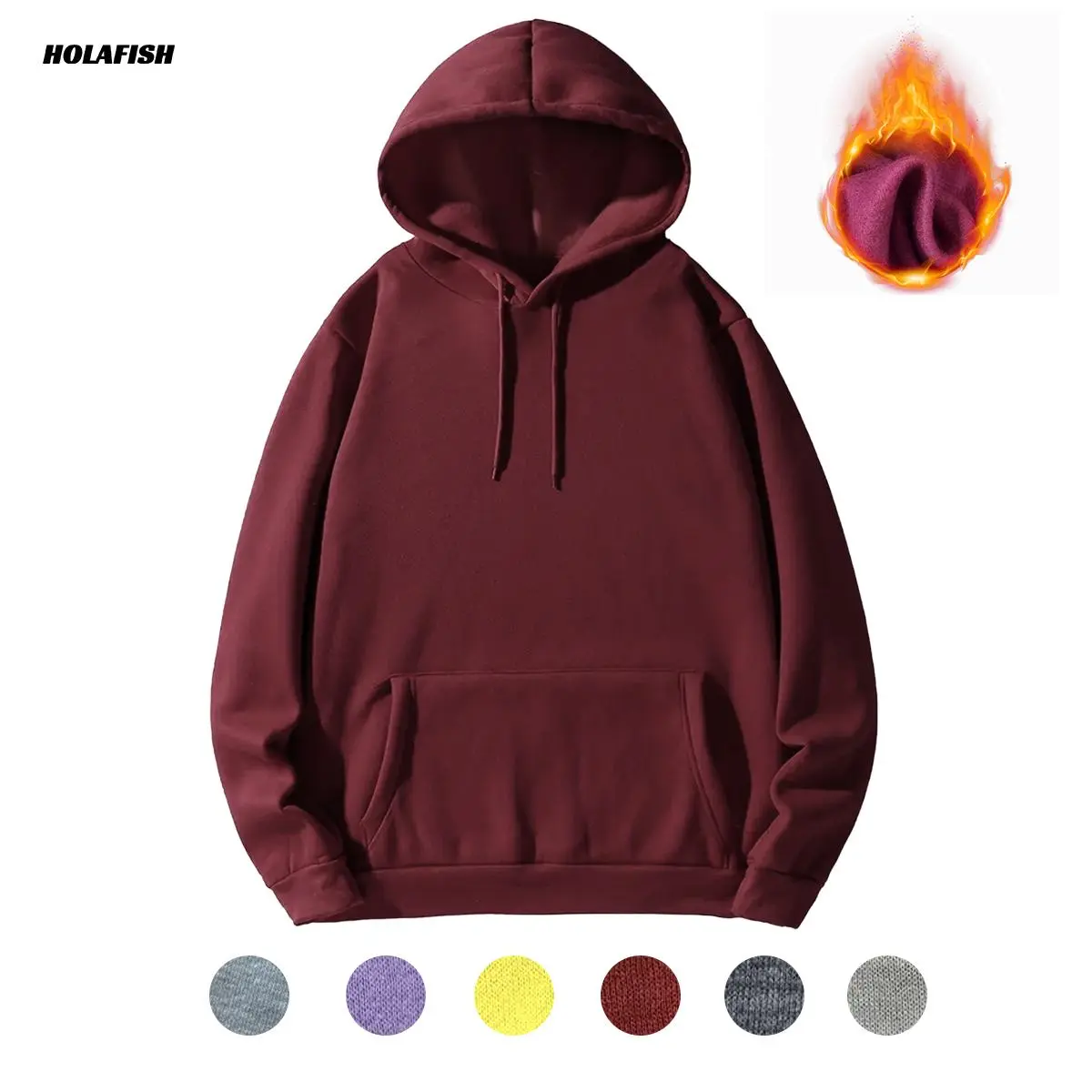 Holafish Women's Long Sleeve Basic Cotton Hoodies - Unisex Medium Weight Fleece Fabric Style, Plain Design with Pouch Pocket, 2025 Fall Winter Casual Workout Tops H71