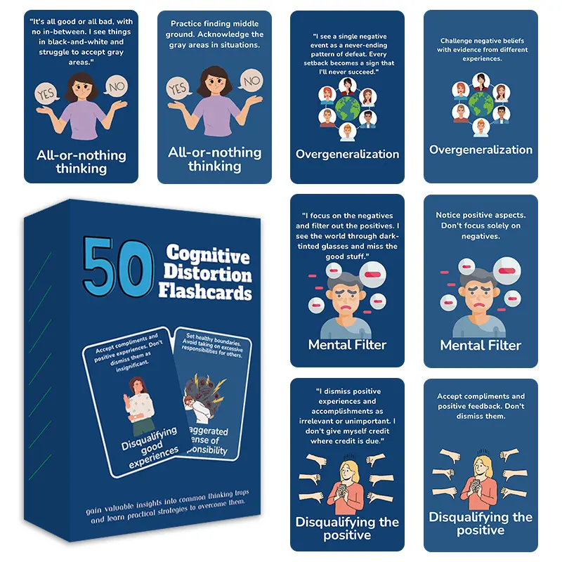 50 Cognitive Distortion Flashcards, Visual Stimulation Cards, Mind Trap Solutions, Psychological Tools, Improve Mental Health & Awareness, Portable Box