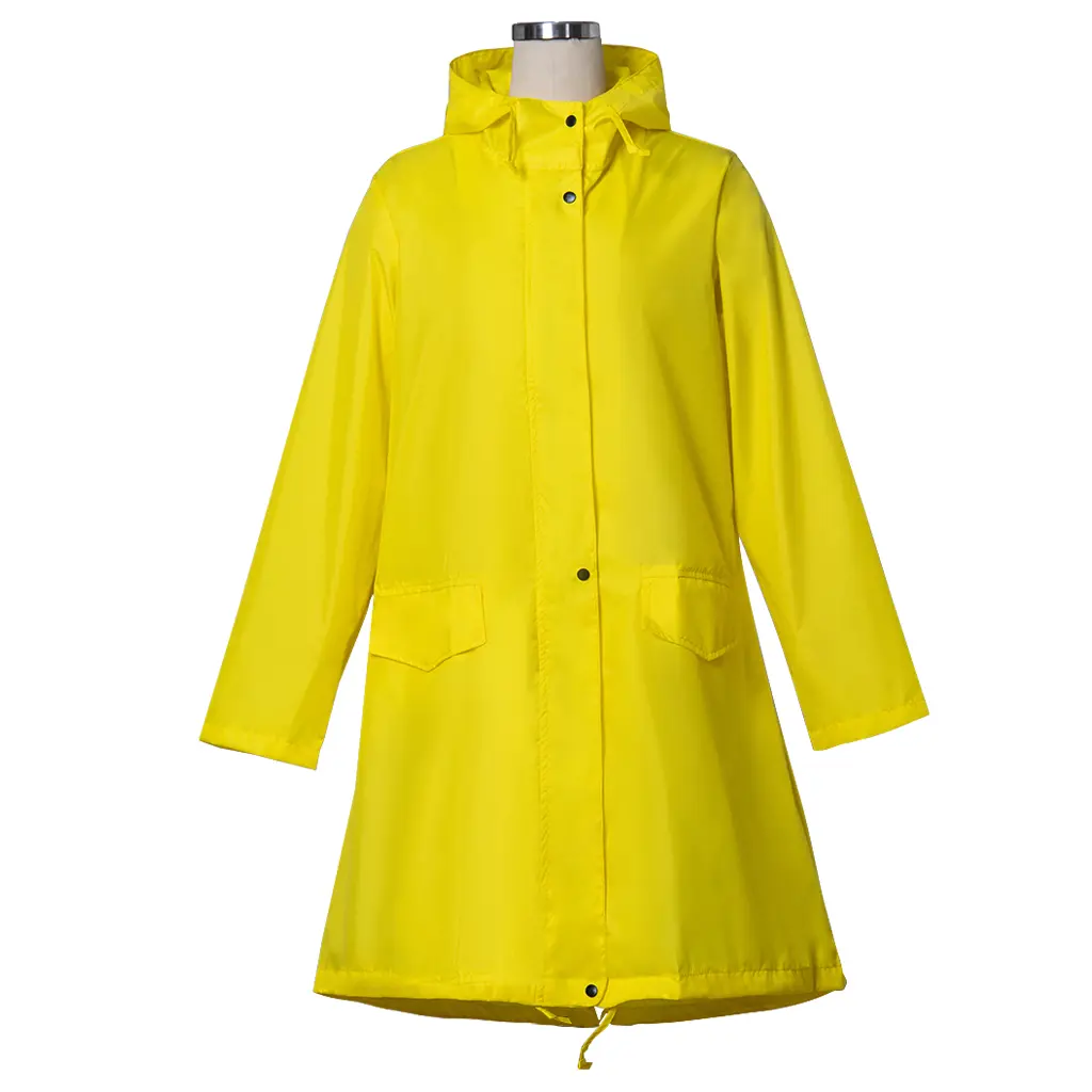 Women's Long Sleeve Yellow Waterproof Raincoat - Lightweight Fitted Hooded Tops with Snap Buttons, Knot Detail, Crew Neck, Fashion Clothes for Cosplay, All Seasons Outerwear