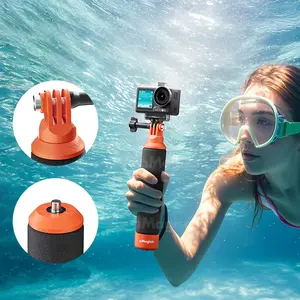 Action Camera Floating Hand Grip - Buoyant, with 3 - Claw & 1/4" Mounts, Adjustable Strap, Sponge Grip, for Underwater Shooting