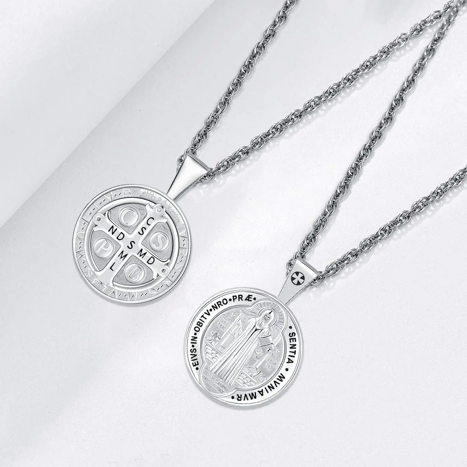 DRINSPER S925 Sterling Silver Christian Sacramental Medal Necklace, Unisex Protective Religious Jewelry for Christians, Faith Pendant Amulet, Protective Necklace, Neck Chain, Chain Necklaces