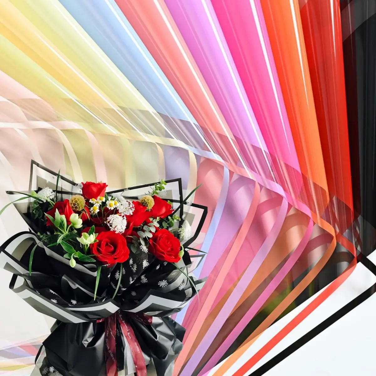 20 Sheets Simple Border Crystal Glass Paper, Waterproof Durable Korean Flower Wrapping Paper, Bouquet Wrapper, Bouquet Packaging for Floral Displays and Gift Decor, Ideal for Valentine's Day, Weddings and Mother's Day