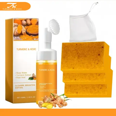 Turmeric & Kojic Acid Body & Facial Cleansing Bar Soap with Soap Bag - Natural Carrot Infused, Mild Hydrating Moisturizer for Face, Anti-Dark Spot Cleanser, Skin Repair, Age Spot Solutions, Even Tone Support for Men & Women