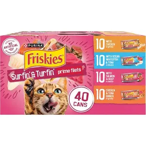Purina Gravy Wet Cat Food Variety Pack, Surfin’ and Turfin’ Prime Filets Favorites - (Pack of 40) 5.5 oz. Cans