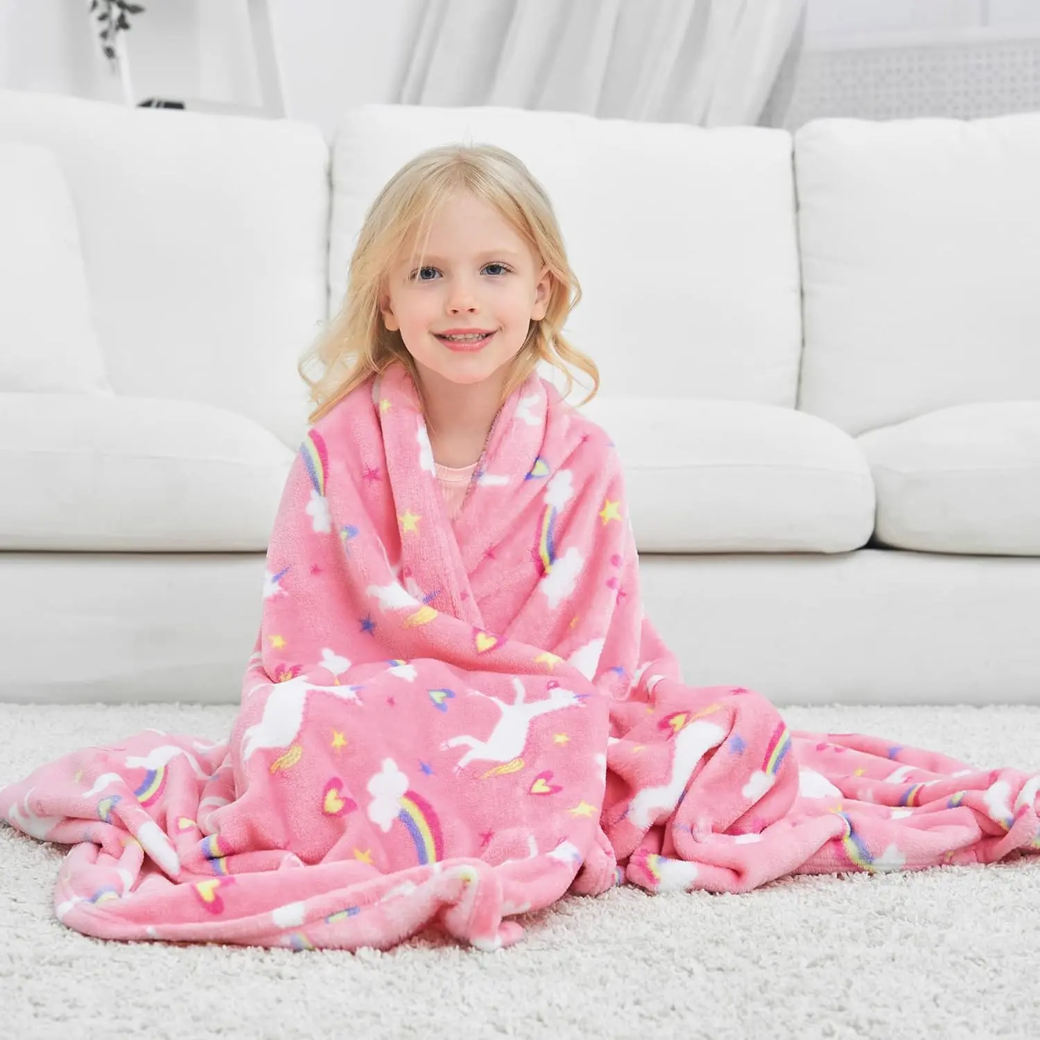 Blanket for Girls, Kids Throw Blanket for Boys and Girls Soft Cozy Flannel, Cute Pink Unicorn Blanket for Sofa Couch Bed, Christmas Birthday Gift for Kids Toddler