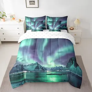 7Pcs Galaxy Bed in a Bag, Northern Light Comforter Set for Boys Girls, Starry Sky Aurora Bedding Set with Comforter,Sheet Set,Pillowcases,Pillow Covers