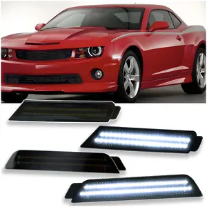 Smoked Lens LED Side Marker Lights Kit Front Rear Fender Bumper Lamps Compatible with Chevy Camaro 2010-2015 Dual Rows Bright White Side Marker Indicator Lamps Set (4PCS)