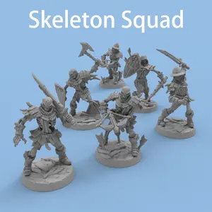 6 Pcs DND Skeleton Squad Miniature Models 3D Printed Unpainted Collectible Figurines for TRPG Halloween