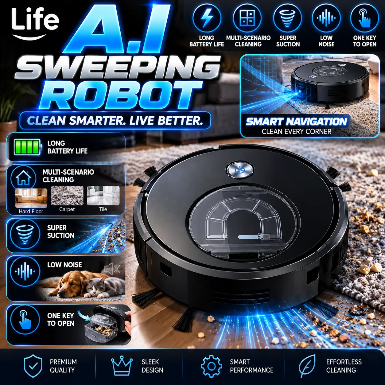 $229.99 Life A.I. Sweeping Robot NO.8088-25 with Super Suction, Long Battery Life, and Multi-Scenario Cleaning for Effortless Home Maintenance