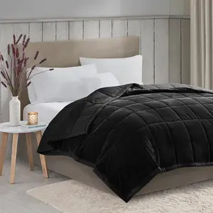 Madison Park Lightweight Cozy Reversible HeiQ Smart Temperature Down Alternative Blanket - Black, 66x90x0.25 in, Twin & Twin Extra Large (MP51-8192), Lightweight Cozy Blanket