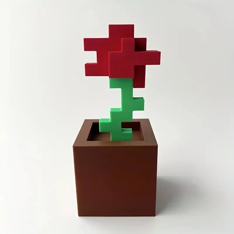 Pixel Rose Decoration, Flower Ornaments, Faux Floral Decor, No Power Required, Durable Plastic Construction, Suitable for Bedroom Desks, Office Desks and Home Decoration, Festival Party Gifts