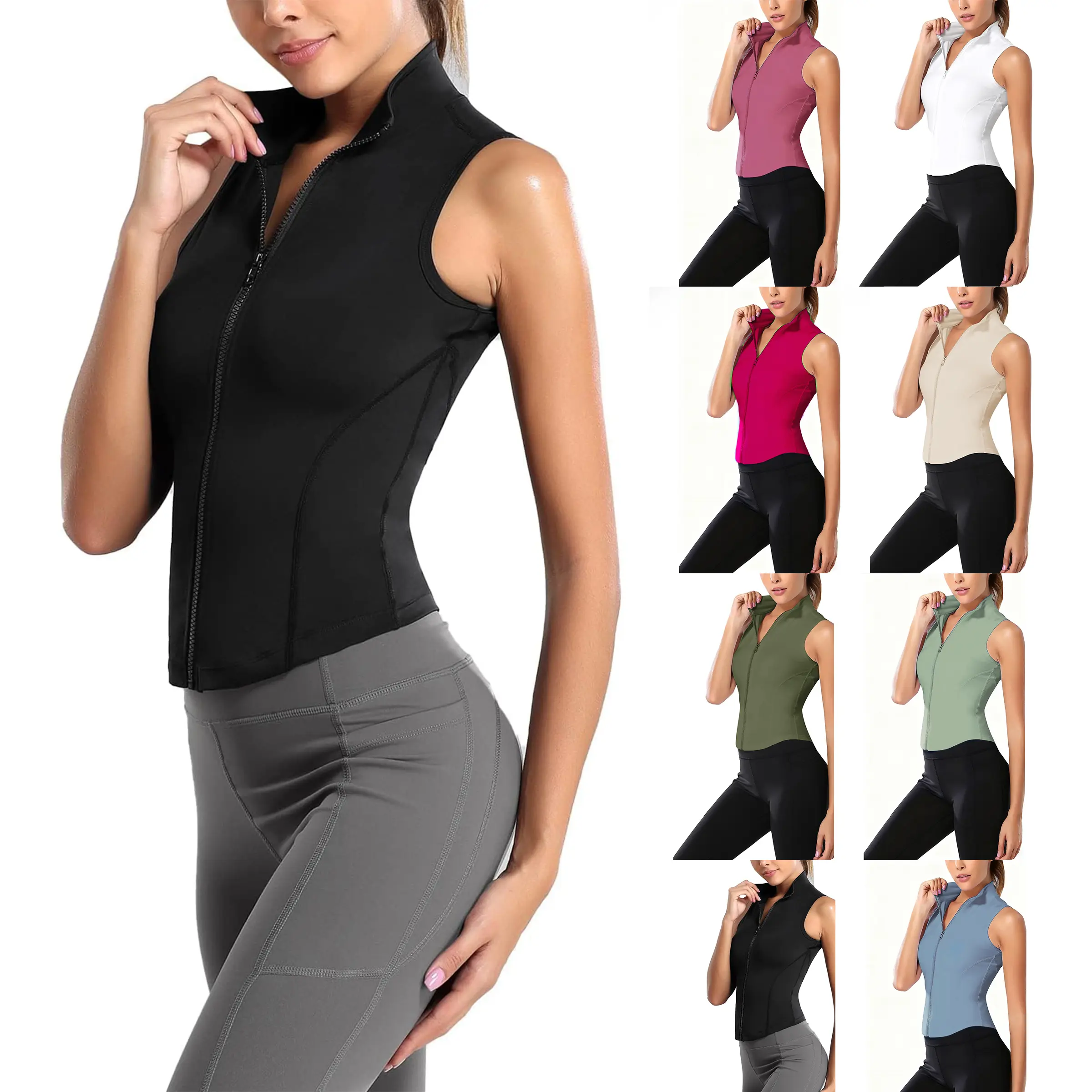 HVEWARM Women's Full Zip Sleeveless Workout Vest Yoga Golf Active Jacket Tank Shirts