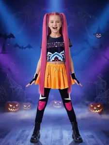 Kpop Demon Hunters Costume Rumi, Halloween Party, K-Pop Demon Hunters Costume Rumi Mira Zoey Outfit Cosplay Accessories, K-Pop Girls Cool Short Sleeve Crop Top Skirt Set, Mira Role Play Costume