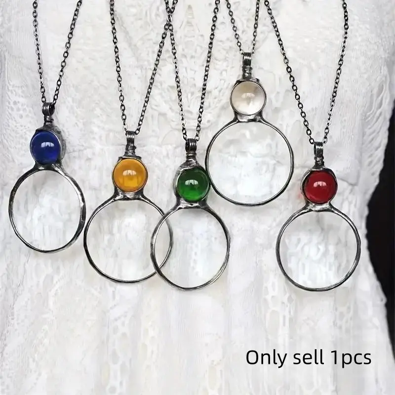Round Reading Magnifier Pendant Necklace, 1 Count Magnifier Chains Necklace, Minimalist Chain Necklace, Circle Chain, Daily Chain Accessory, Fashion Jewelry Decoration, Perfect Holiday Gift, Necklace Set, Daily Wear Necklace, Dainty Necklace