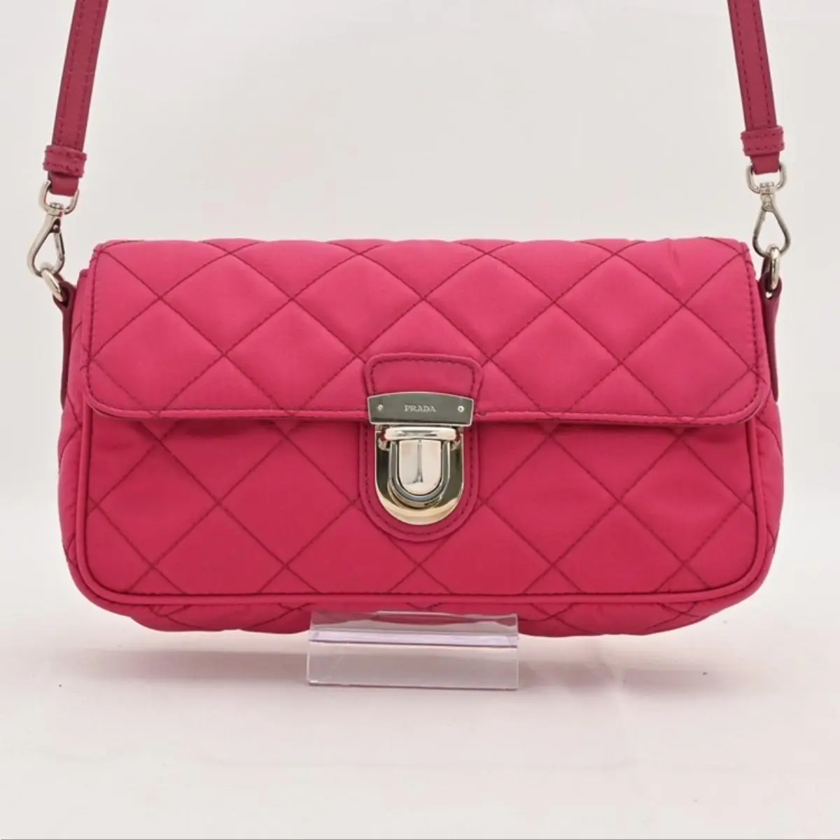 Pre-owned PRADA As Shown Shoulder Bags Tessuto Impuntu Quilted Shoulder Bag Pink Logo pr6742hh