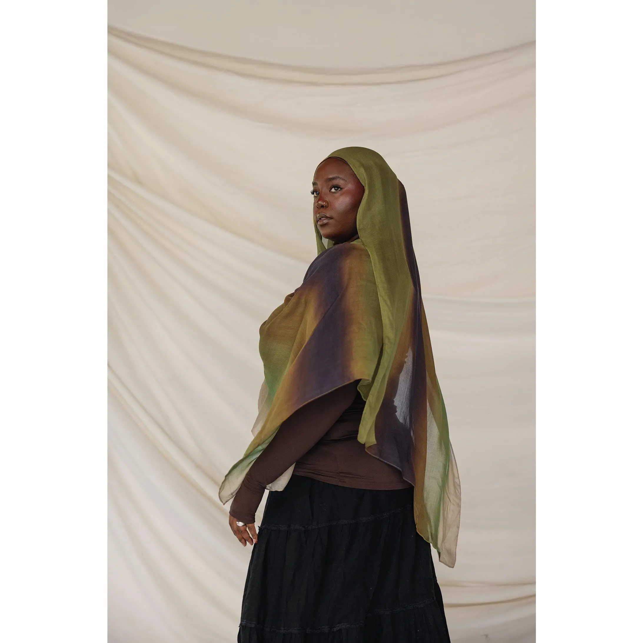 VELA Square Modal Hijab, Ombre Olive Print Head Scarf for Modest Fashion