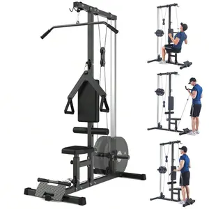 Cable Machine,  Pull Down Machine,  Row Cable Machine With High And Low Pulley Station, Heavy Duty Back Workout Machine With Leg Support For Home Gym Body Training, Black