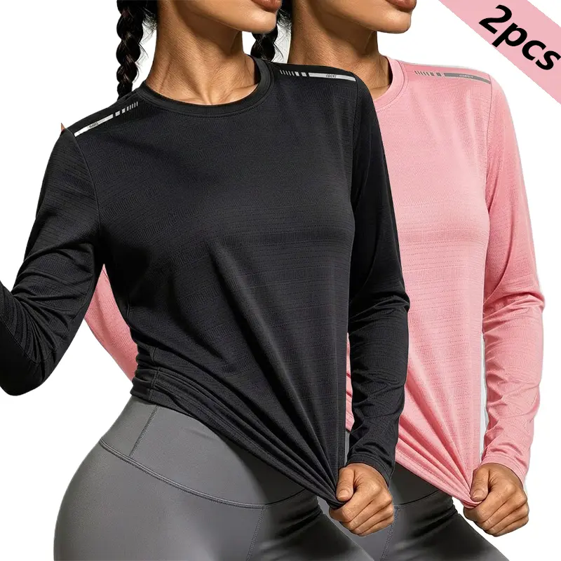 2 pcs New Outdoor Quick-Dry Women’s Long-Sleeve Training T-Shirts for Fitness/Yoga, Breathable Running Apparel for Hiking and Mountaineering