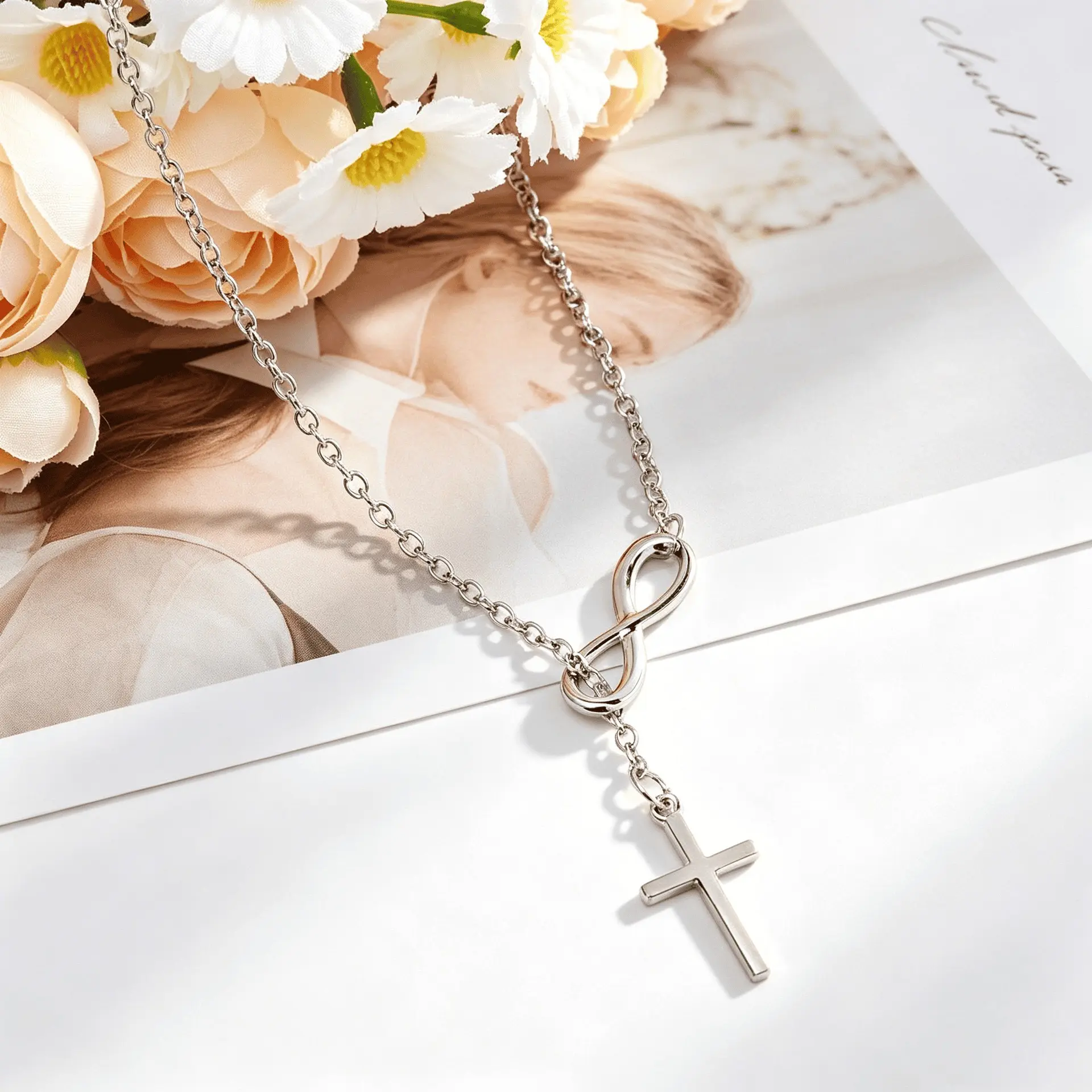 Silver-Tone Infinity Cross Necklace for Women, Minimalist Faith-Inspired Pendant Jewelry Gift
