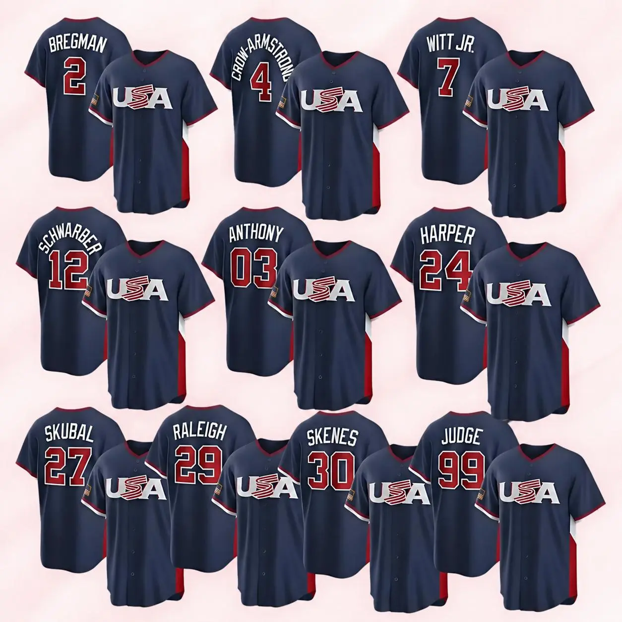 Men's Professional Team USA Baseball Jersey | World Baseball Jersey Stitched T-Shirt