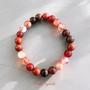Crystal Healing Bracelet with Red Tiger Eye, Fire Quartz, Red Jasper, and Carnelian energy balancing natural
