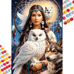 5D Diamond Arts Colorful Painting Kit, Owl & Woman Pattern DIY Diamond Arts Colorful Painting Without Frame, Handmade Art Crafts for Home Decor