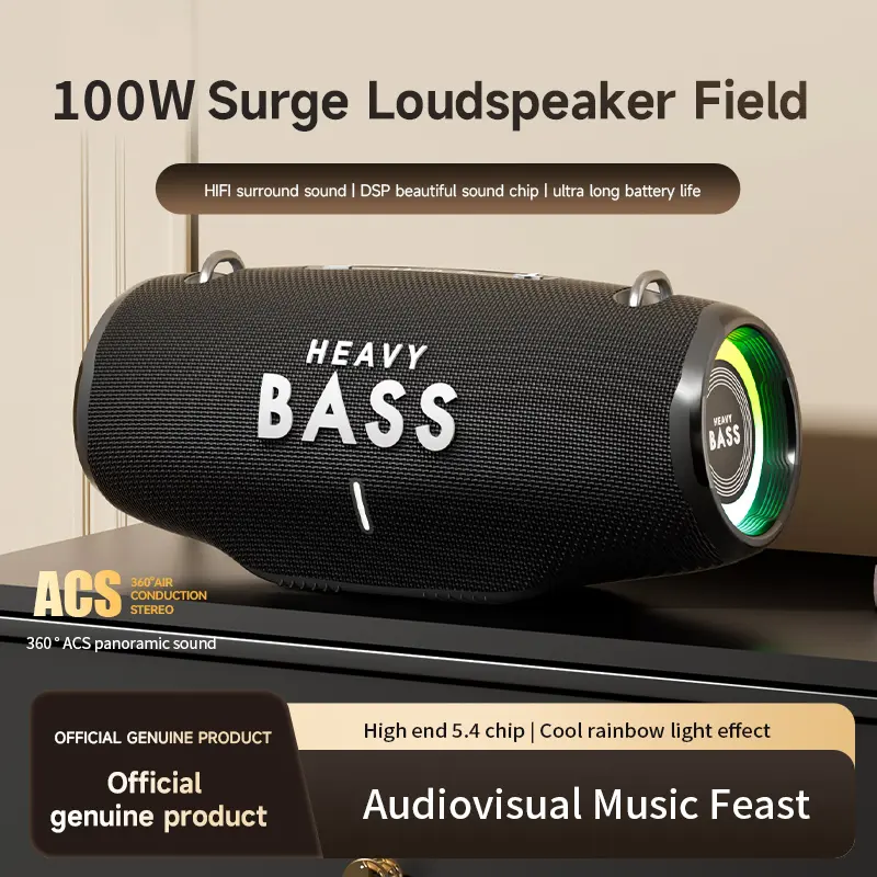 BASS-36Pro 100W High Power Bluetooth Speaker Immersive Heavy Bass 6000mAh Battery Portable Wireless Speaker 360 Degree ACS Panoramic Sound DSP Chip HiFi Surround Sound Outdoor Party Home Entertainment