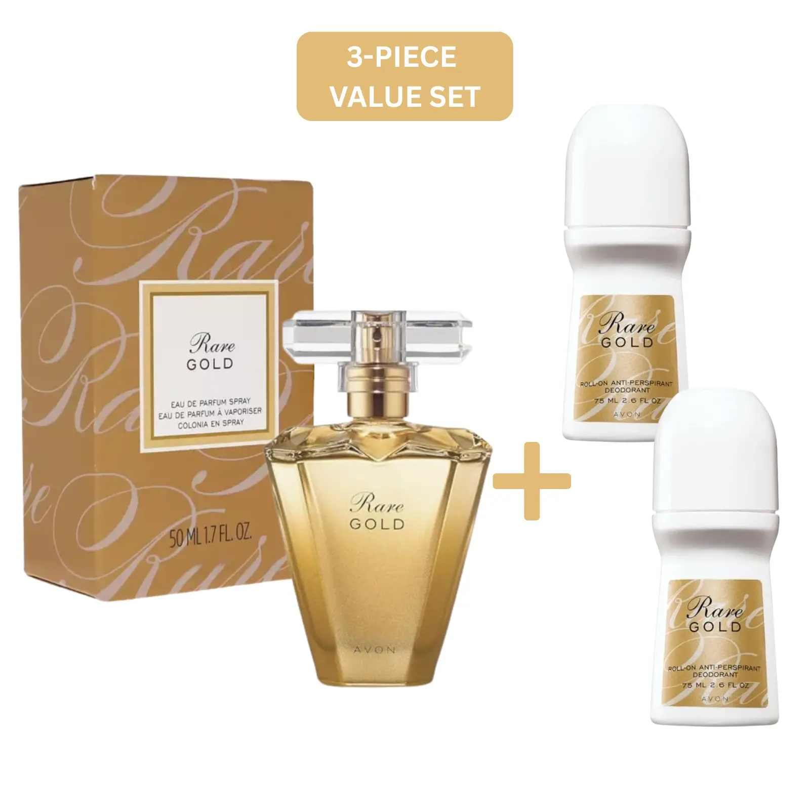 Rare Gold 3-Piece Value Set – Eau de Parfum 1.7 oz + 2 Roll-On Deodorants Bundle