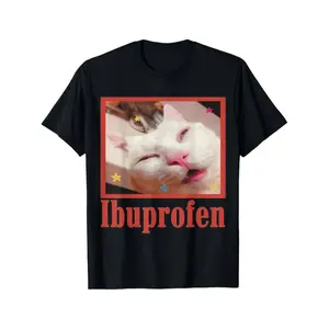 [100% Cotton] [Funny T-Shirt] [Graphic Tee]Ibuprofen Cat Meme T-Shirt – Funny Pain Relief Cat Graphic Tee, Viral Meme Shirt, Unisex Cotton Casual Streetwear Top, Humor Joke Outfit, Trendy TikTok Style Gift for Cat Lovers & Meme Fans