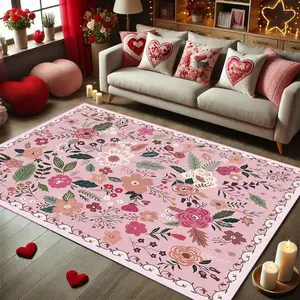 Floral Pattern Non-slip Floor Mat, 1 Count Colorful Soft Floor Carpet, Decorative Area Rug for Home Living Room Bedroom, Vanity Decor Accessories, Machine Washable Rug, Flower Pattern Rugs, Household Decorative Rug