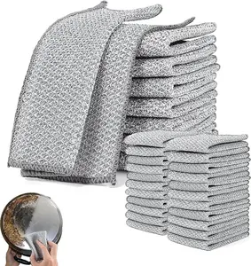 Non Scratch Wire Dishcloth, Multipurpose Wire Dishwashing Rag for Wet and Dry, Steel Cloth for Washing Dishes, Rust Removal Cleaning Cloth Kitchen, No Odor, Double Layer, 10 Pack