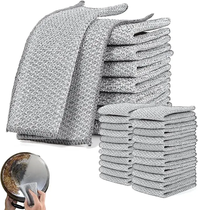 Non Scratch Wire Dishcloth, Multipurpose Wire Dishwashing Rag for Wet and Dry, Steel Cloth for Washing Dishes, Rust Removal Cleaning Cloth Kitchen, No Odor, Double Layer, 10 Pack