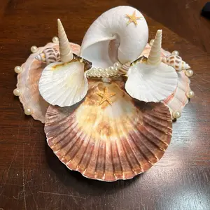 Seashell Jewelry Holder with Pearl Accents and Starfish Decorations for Coastal Decor