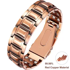 Men's Magnetic Copper Bracelet, Adjustable Link Band with 3800 Gauss Magnets for Joint Support, Fold-Over Butterfly Clasp, Copper Bangle