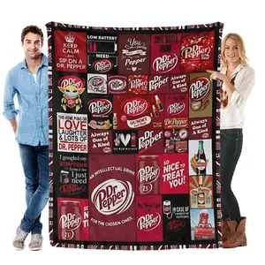 Dr Pepper Soda Brand Blanket Ultra Soft Flannel Thick Cozy Warm Skin Friendly Bedroom Couch Sofa Office Travel Throw Decor Birthday Gift Christmas Gift for Soda Lovers Men Women Teens Collectors Retro Style